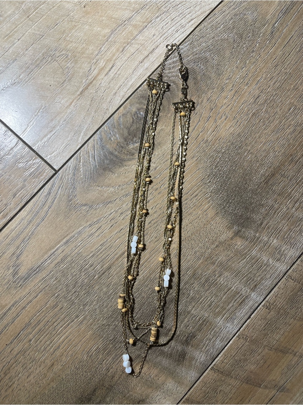 Banana Republic Gold and White Multi-Strand Beaded Necklace